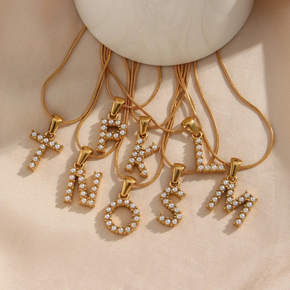 18k Pearl Initial Snake Chain