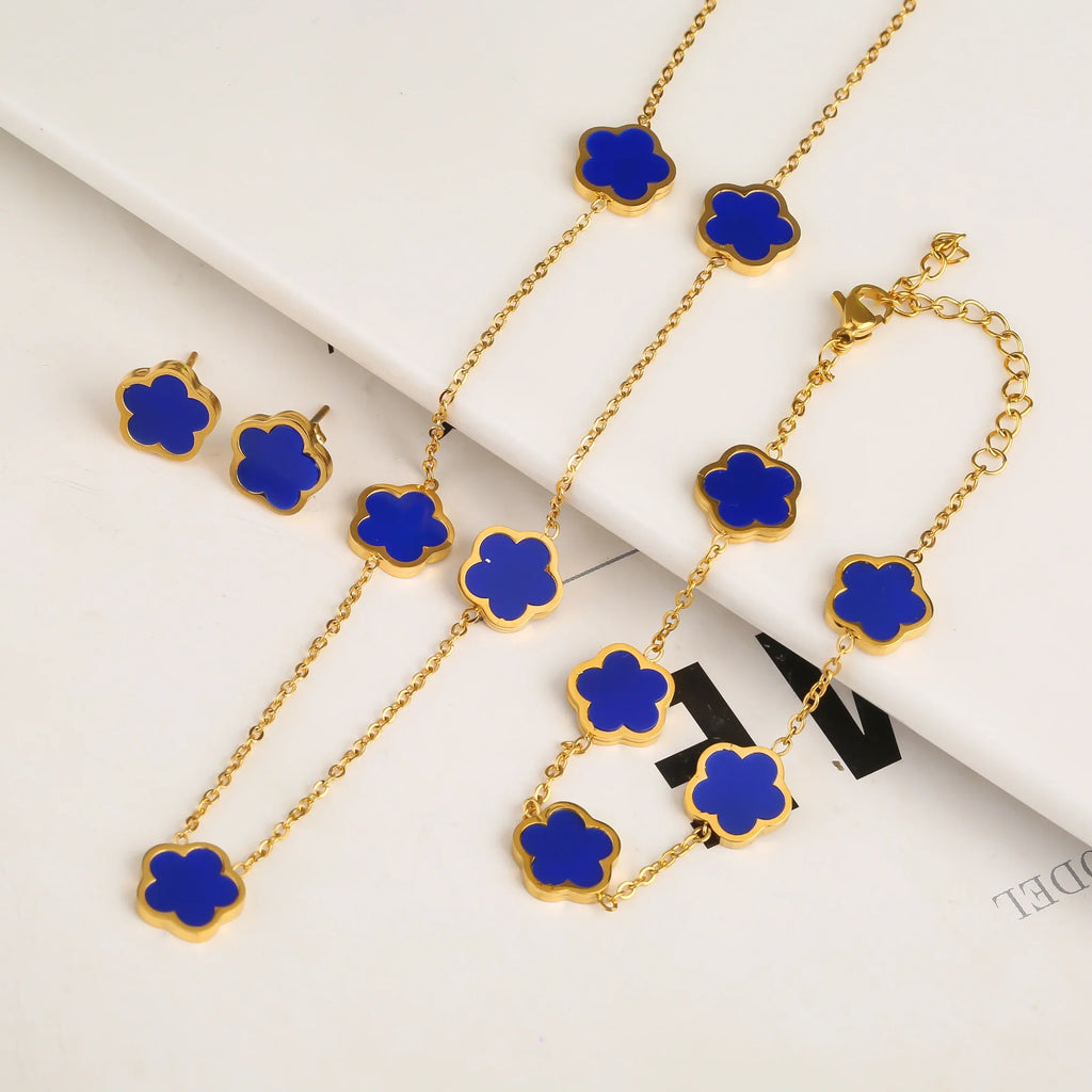 Dainty Clover Bracelet Necklace Set
