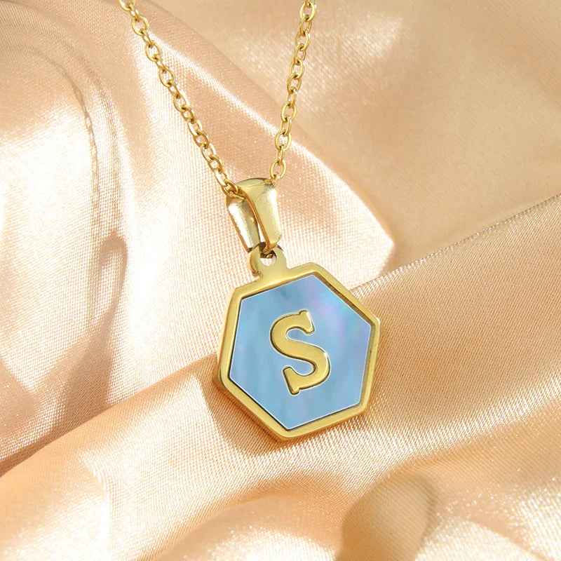 Colorful Hexagon Initial Necklace