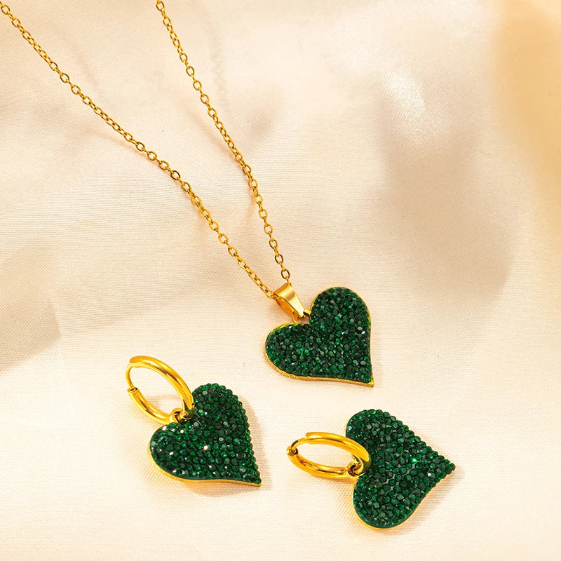 Crystal Heart Necklace & Earrings