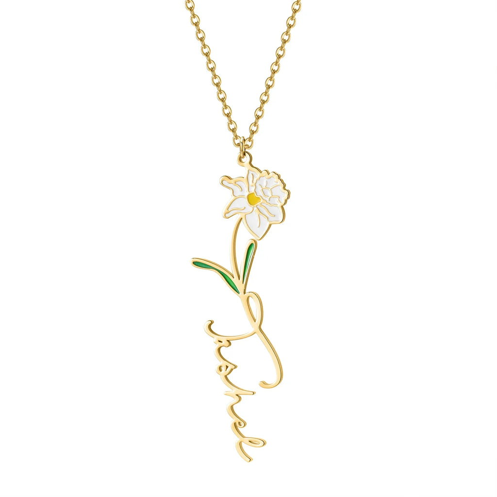 Birth Flower Name Necklace