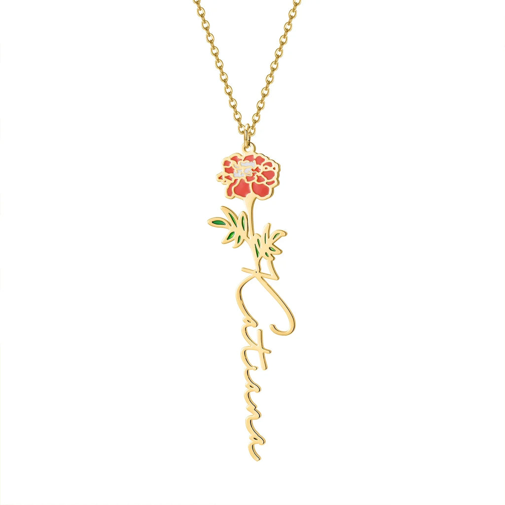 Birth Flower Name Necklace