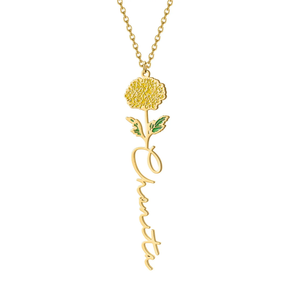 Birth Flower Name Necklace