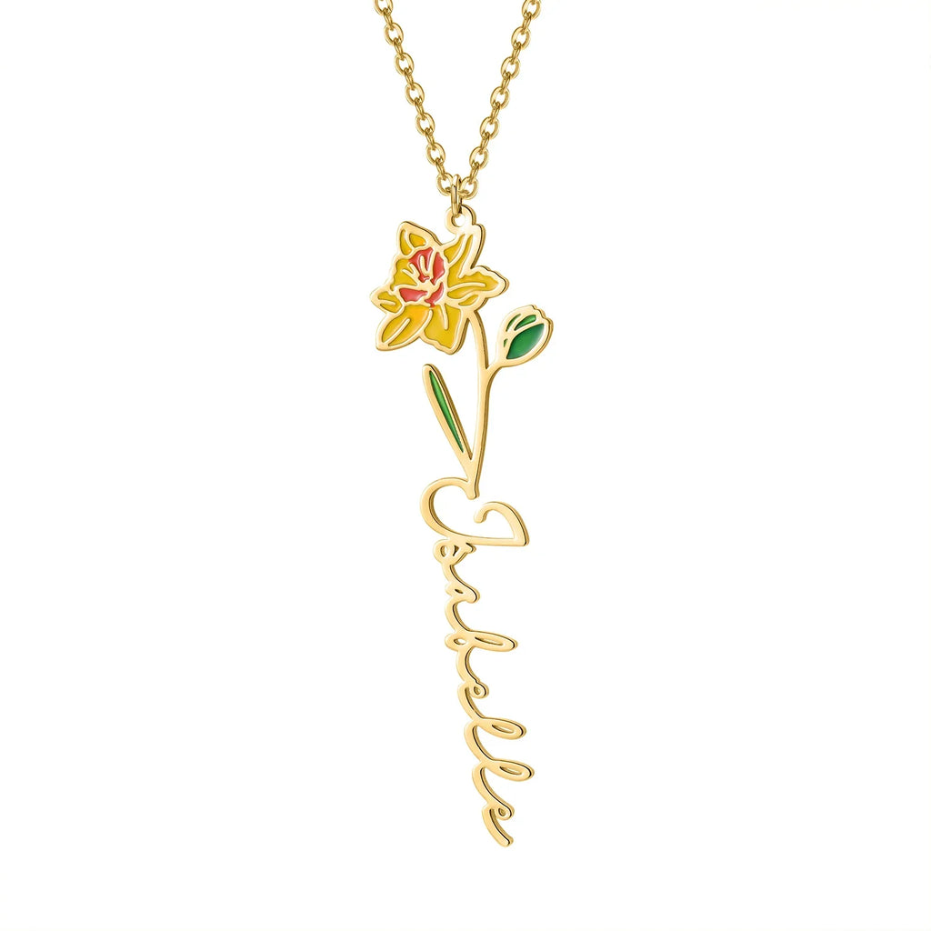 Birth Flower Name Necklace
