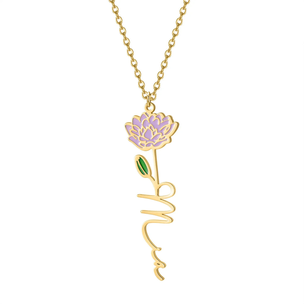 Birth Flower Name Necklace