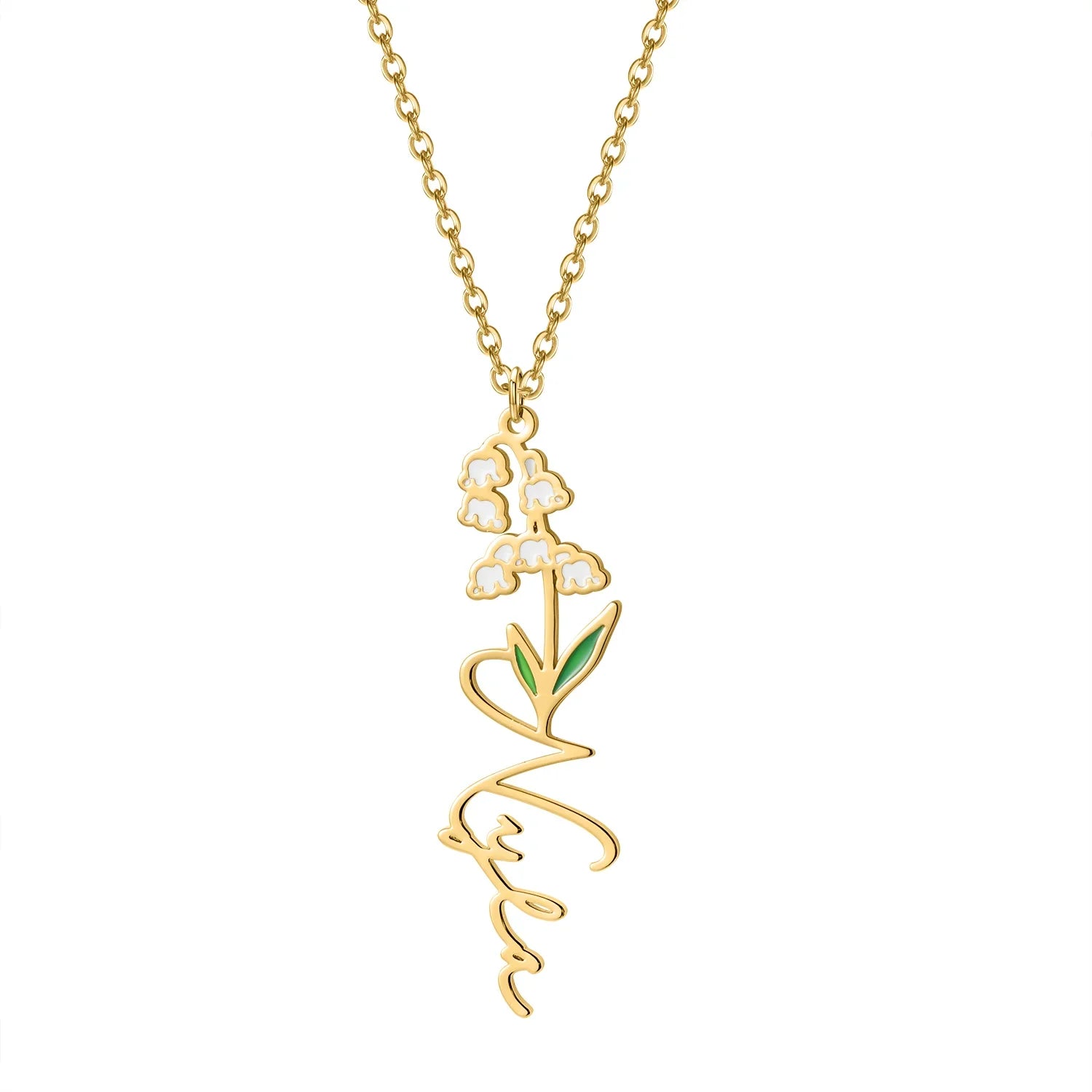 Birth Flower Name Necklace